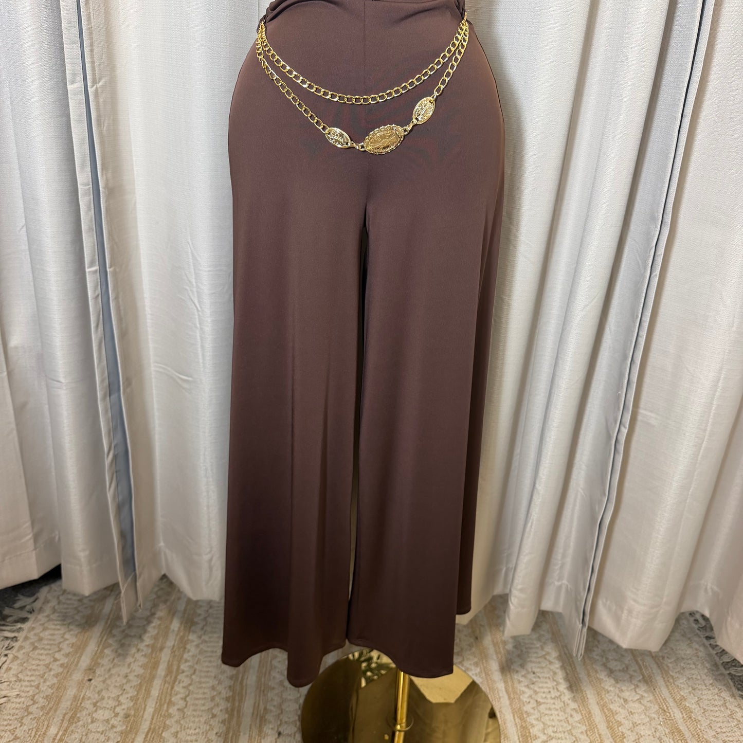 Cowl halter Neck Flare Jumpsuit-Brown