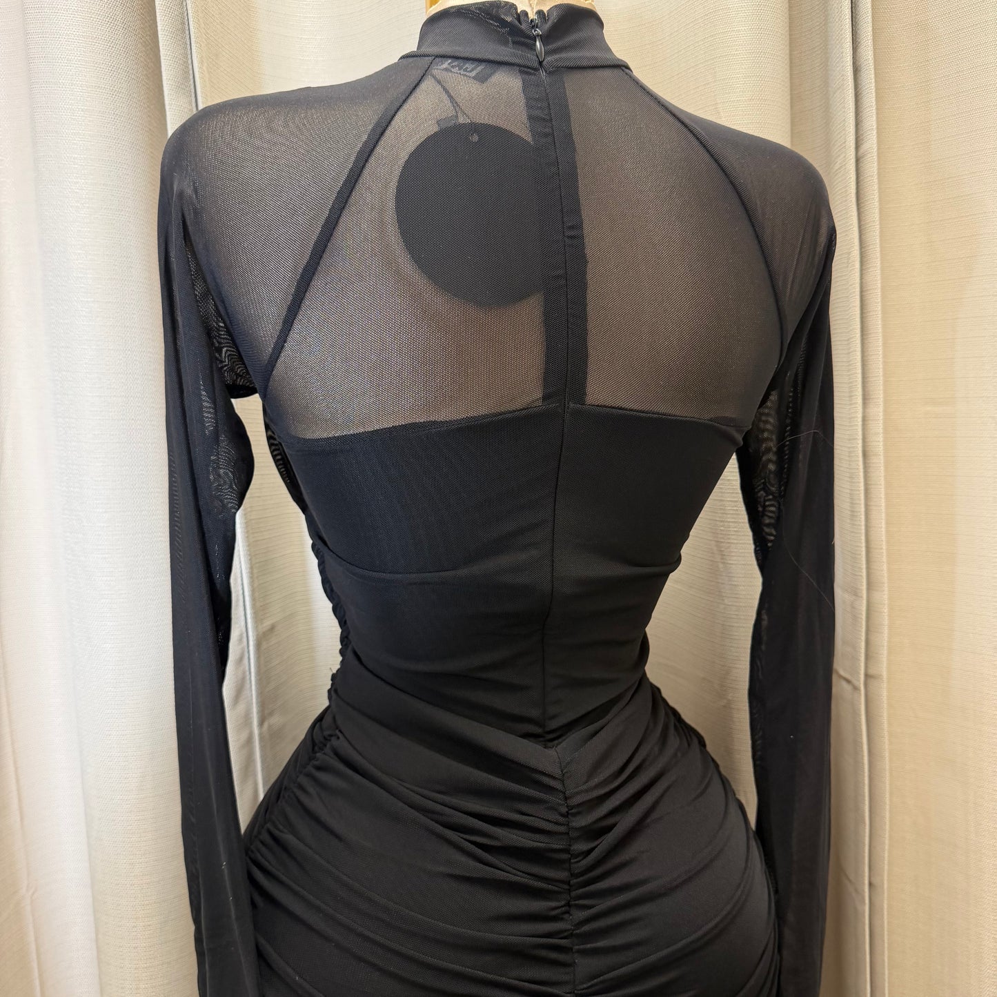 Long sleeve Mesh  Dress-Black