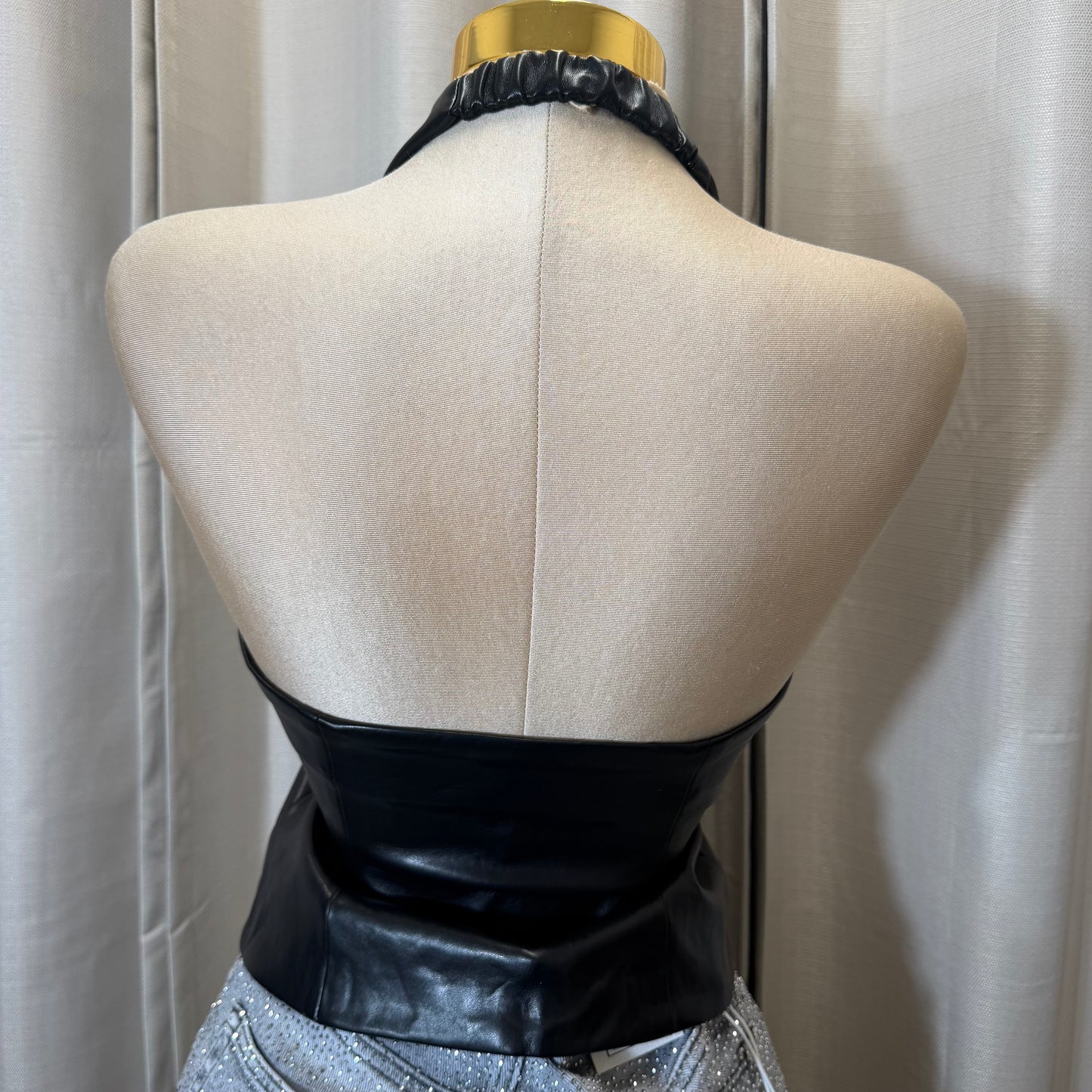 Leather Halter Top-Black