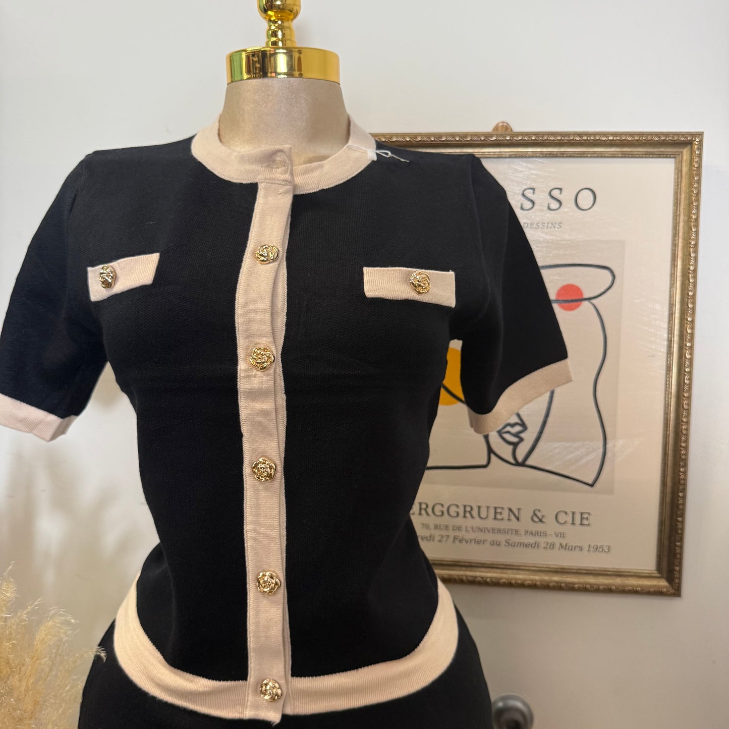 Knitted Skirt Set-Black