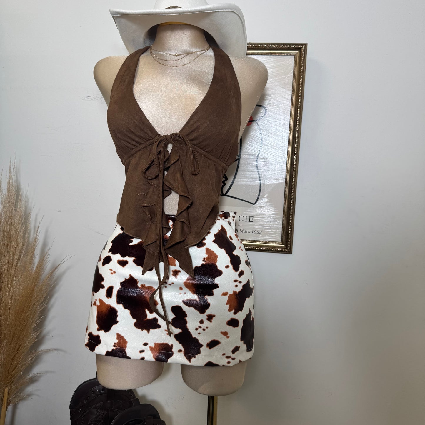 Cow Print Faux Leather Mini Skirt-Cow Print