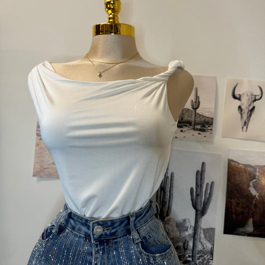 Asymmetrical Double Layered Top-White