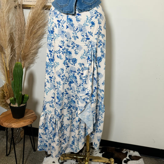 Floral Maxi Skirt-Blue/White