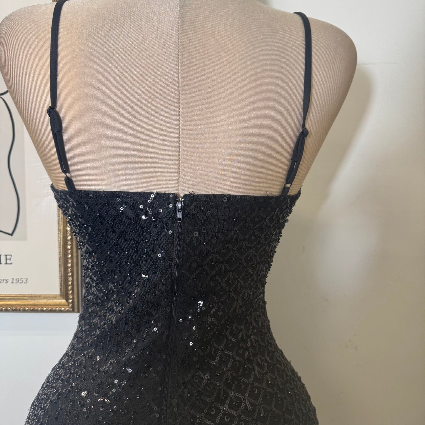 Beads and Sequins Pleated Bodycon Mini Dress-Black