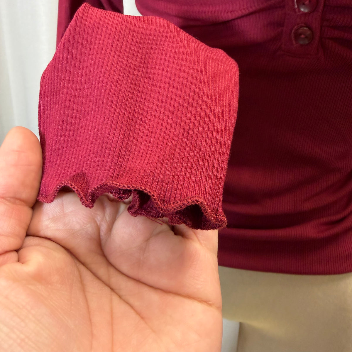 Long sleeve ribbed Lace Detail-Wine