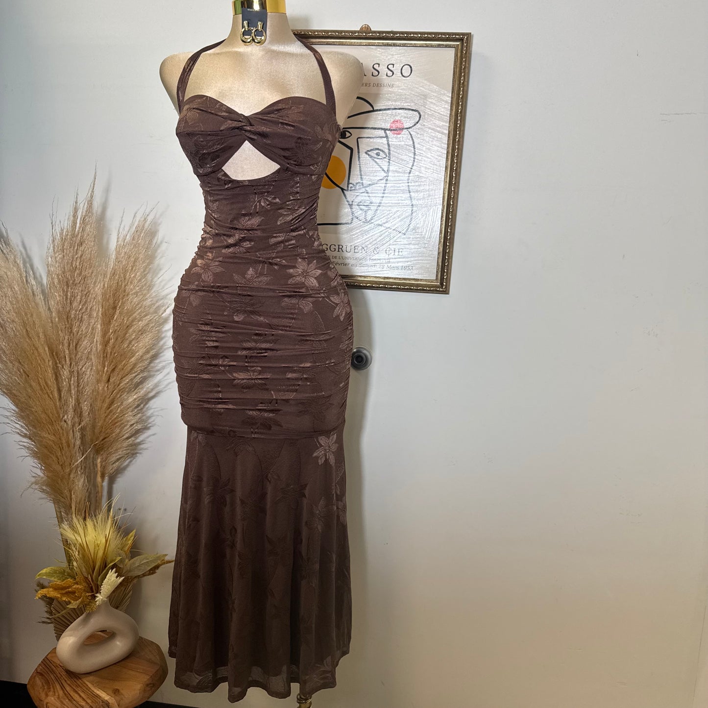 Trim accent Midi Dress-Chocolate
