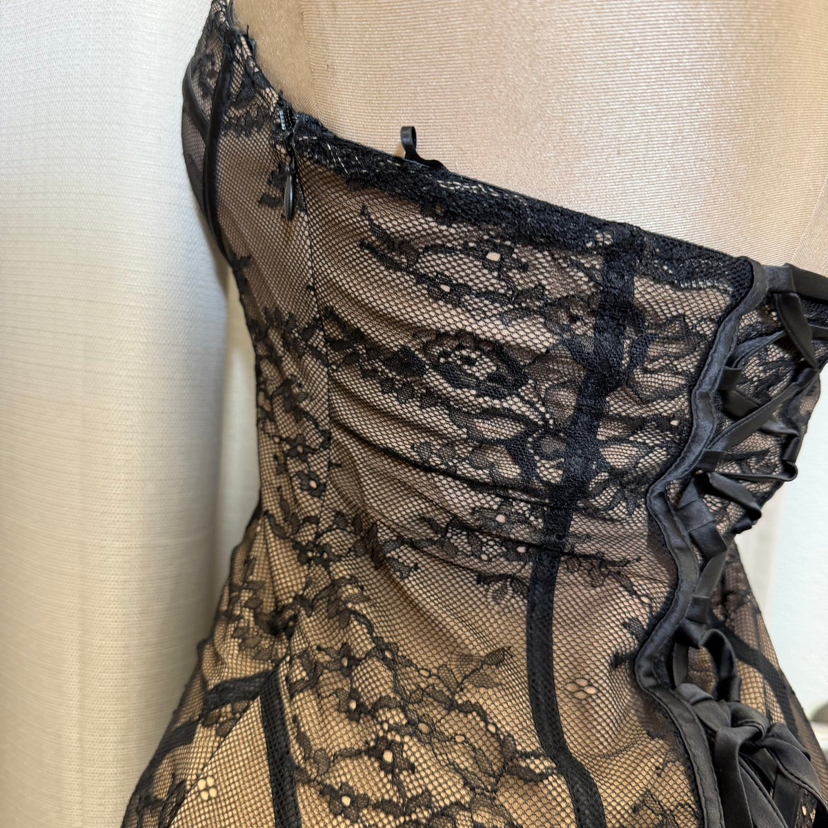 Lace with Strapping Detail Dress-Black