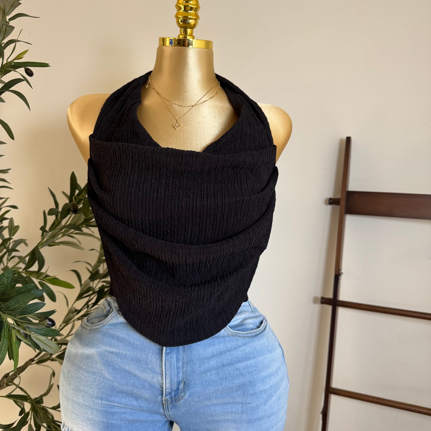 Cowl Crop Top PL-black