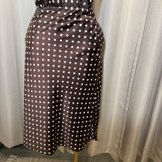 PL-Satin Midi Skirt Polka Dot Top-Brown/White