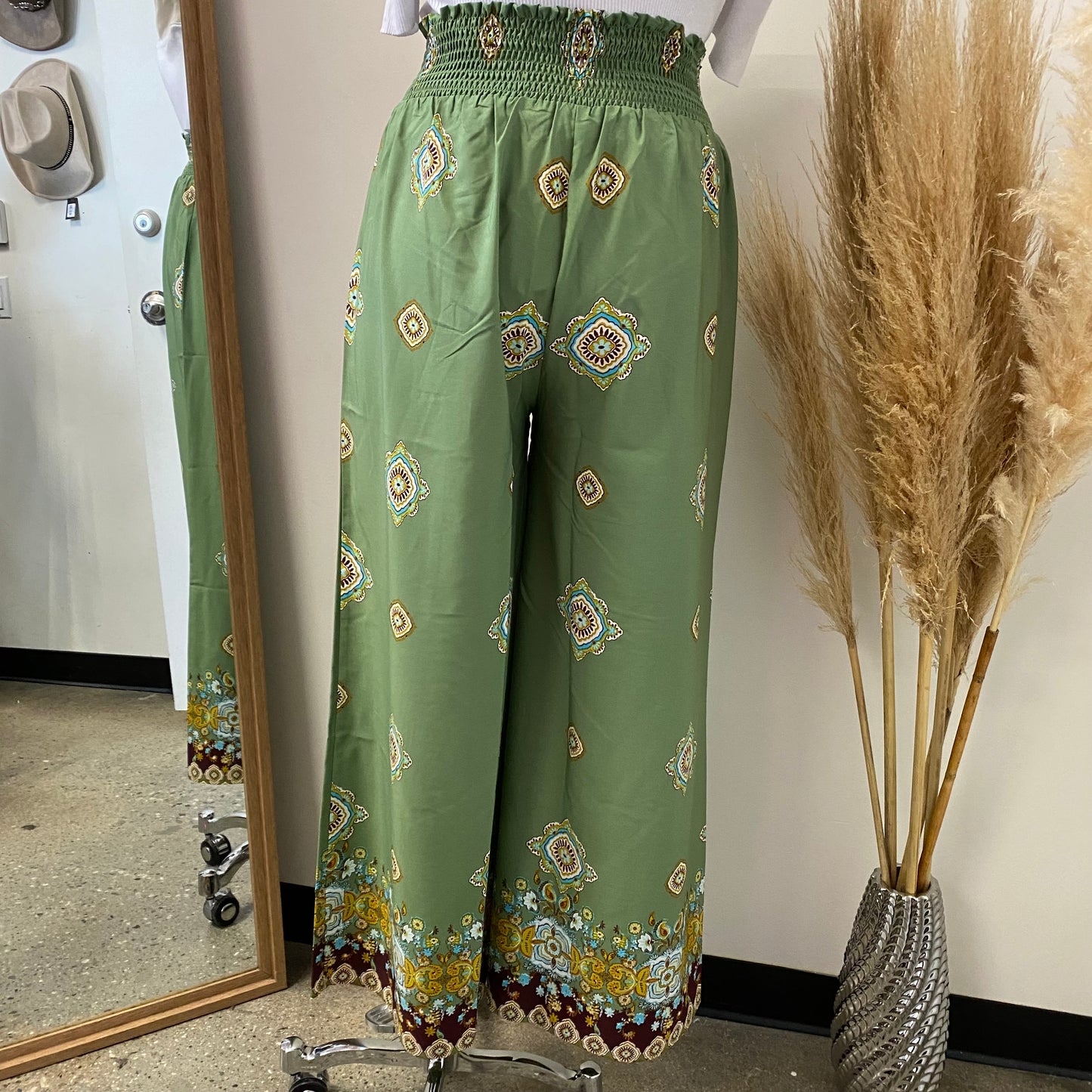 Mika Wide Leg Pants-Green