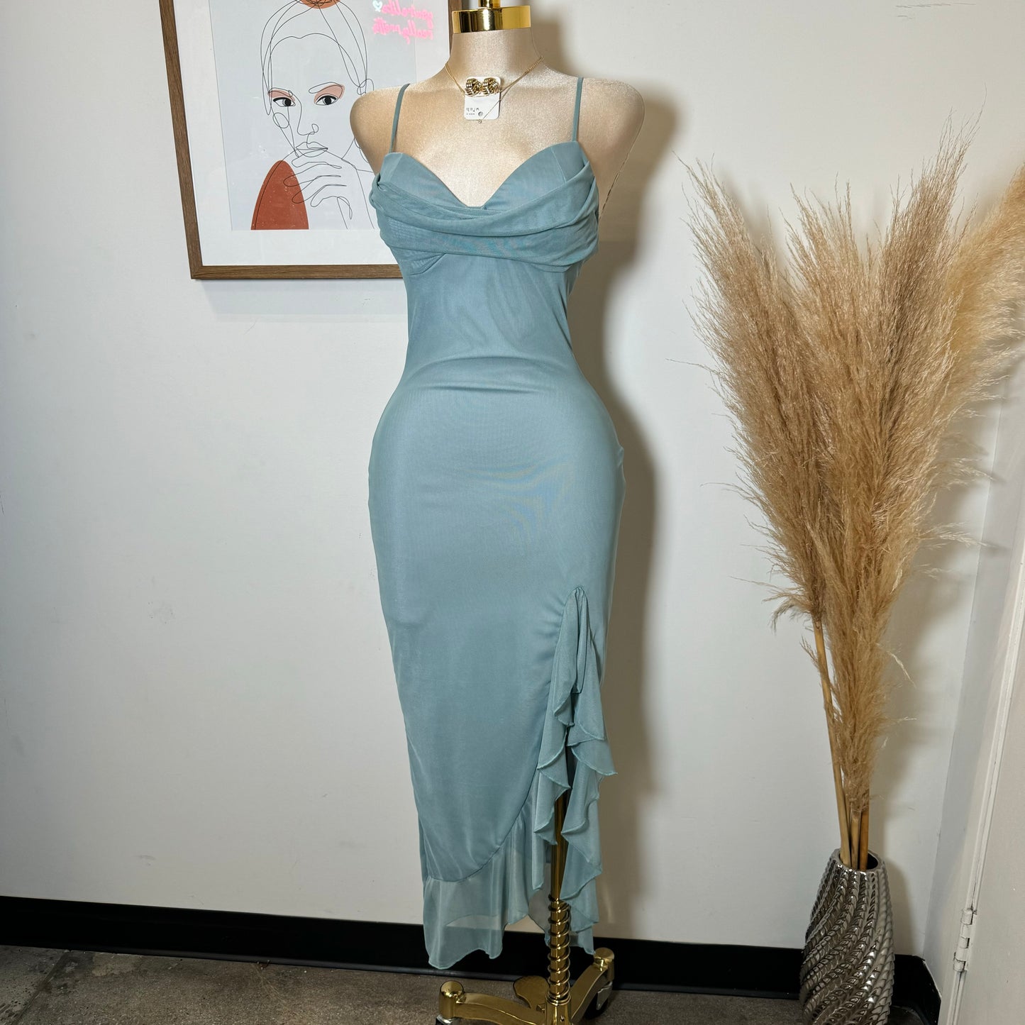 Karil Mesh Dress-Blue