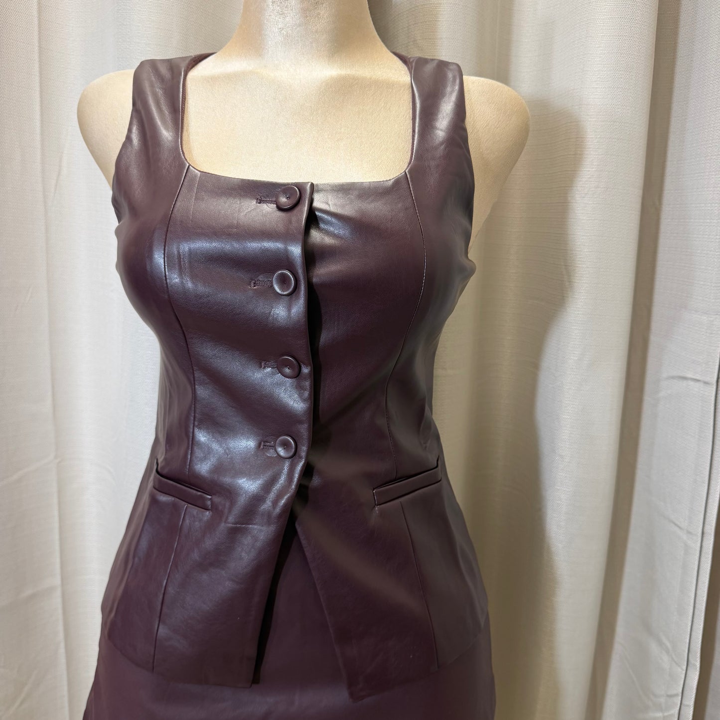 Leather Vest Up Top-Burgundy