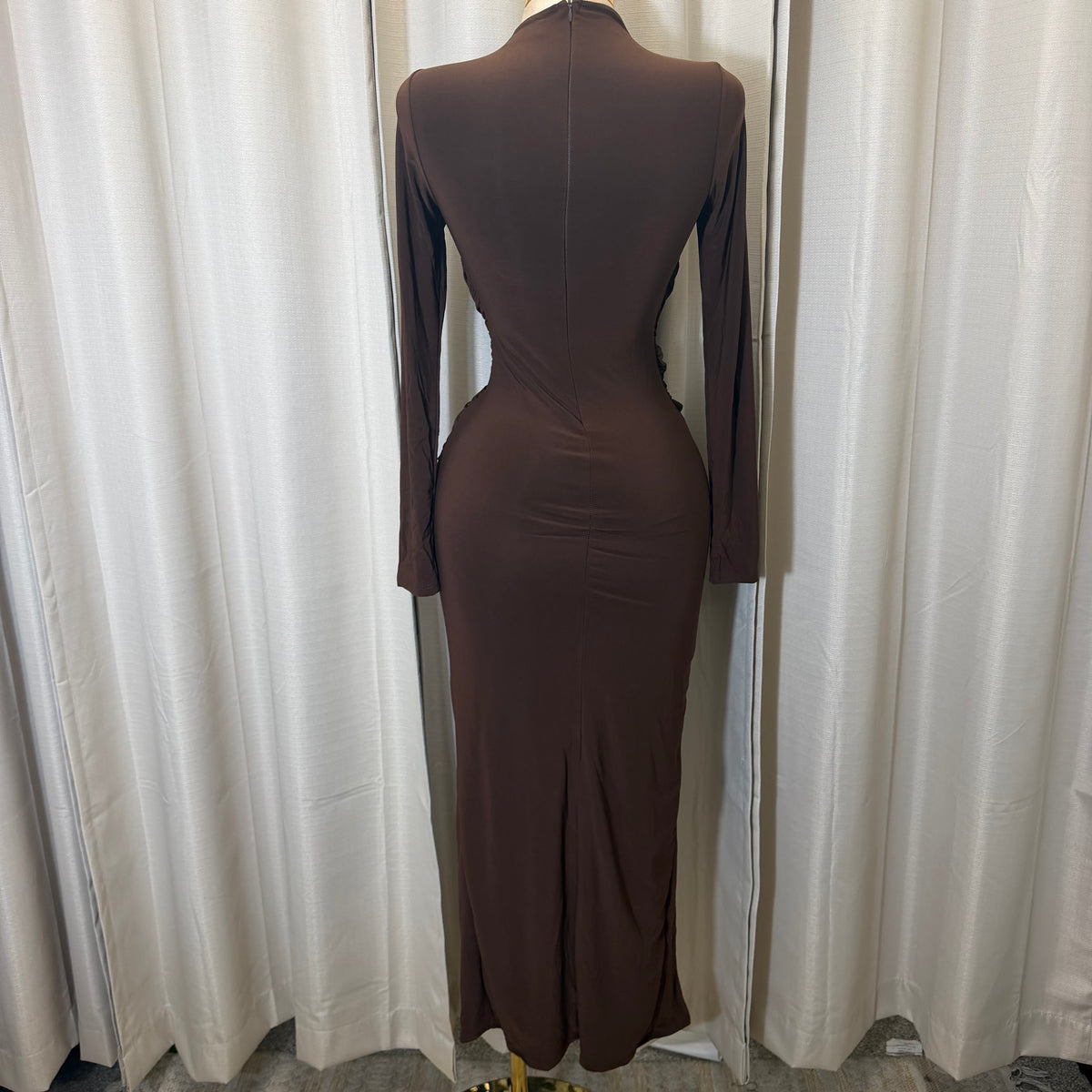Front Trim Wrap Maxi Dress-Brown