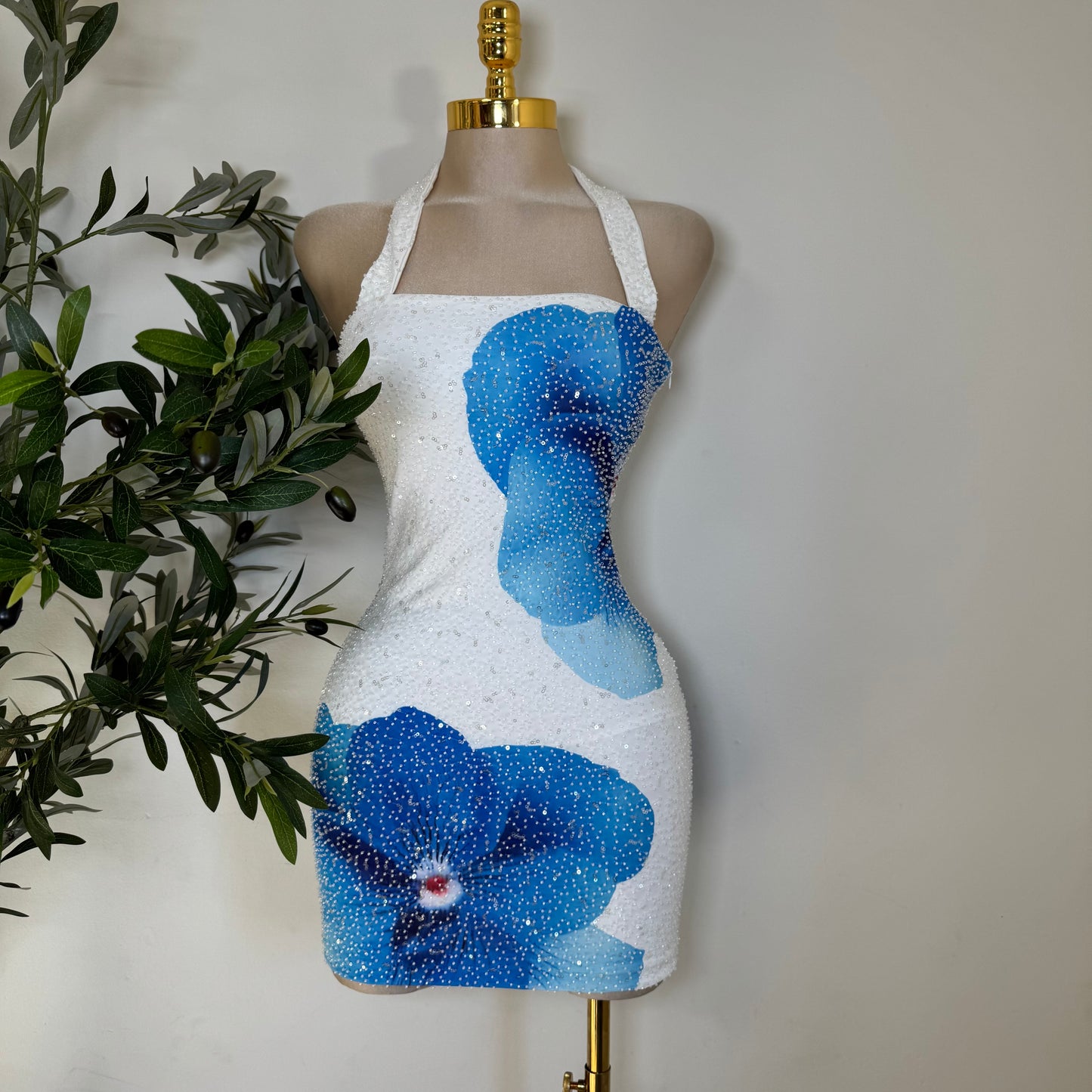 Tropicana Mesh Beads Dress-Blue