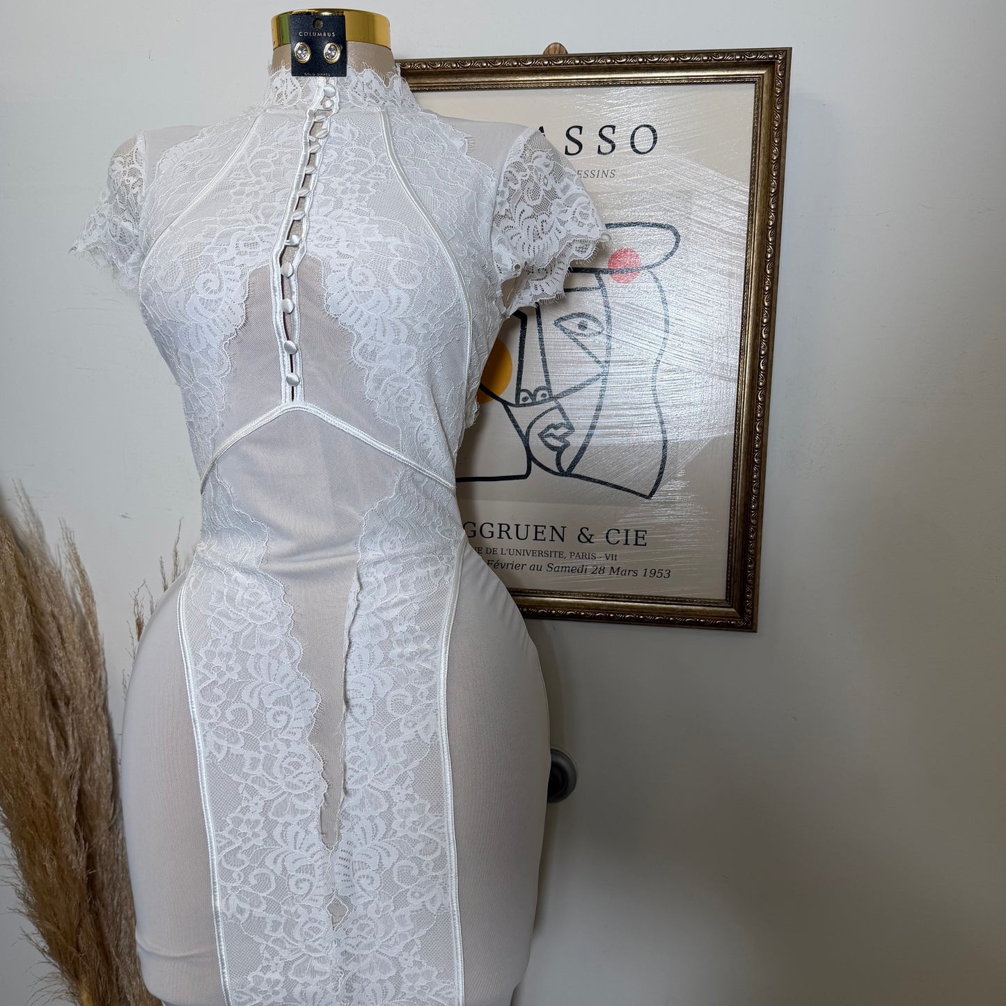 Lace Midi Dress-White