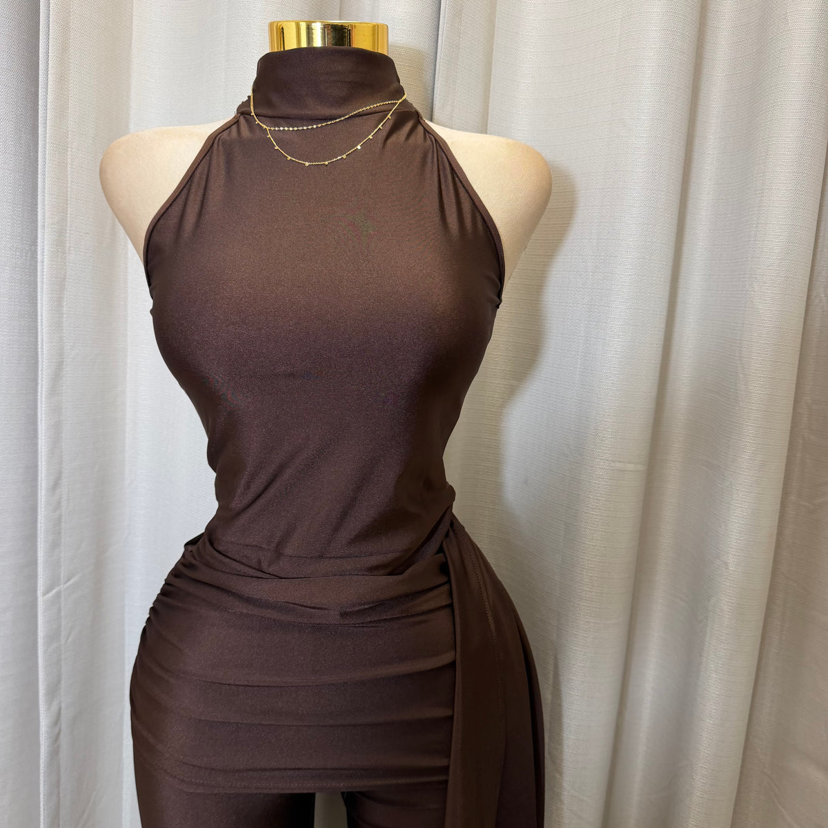 Mock Neck Capri Jumpsuit-Brown