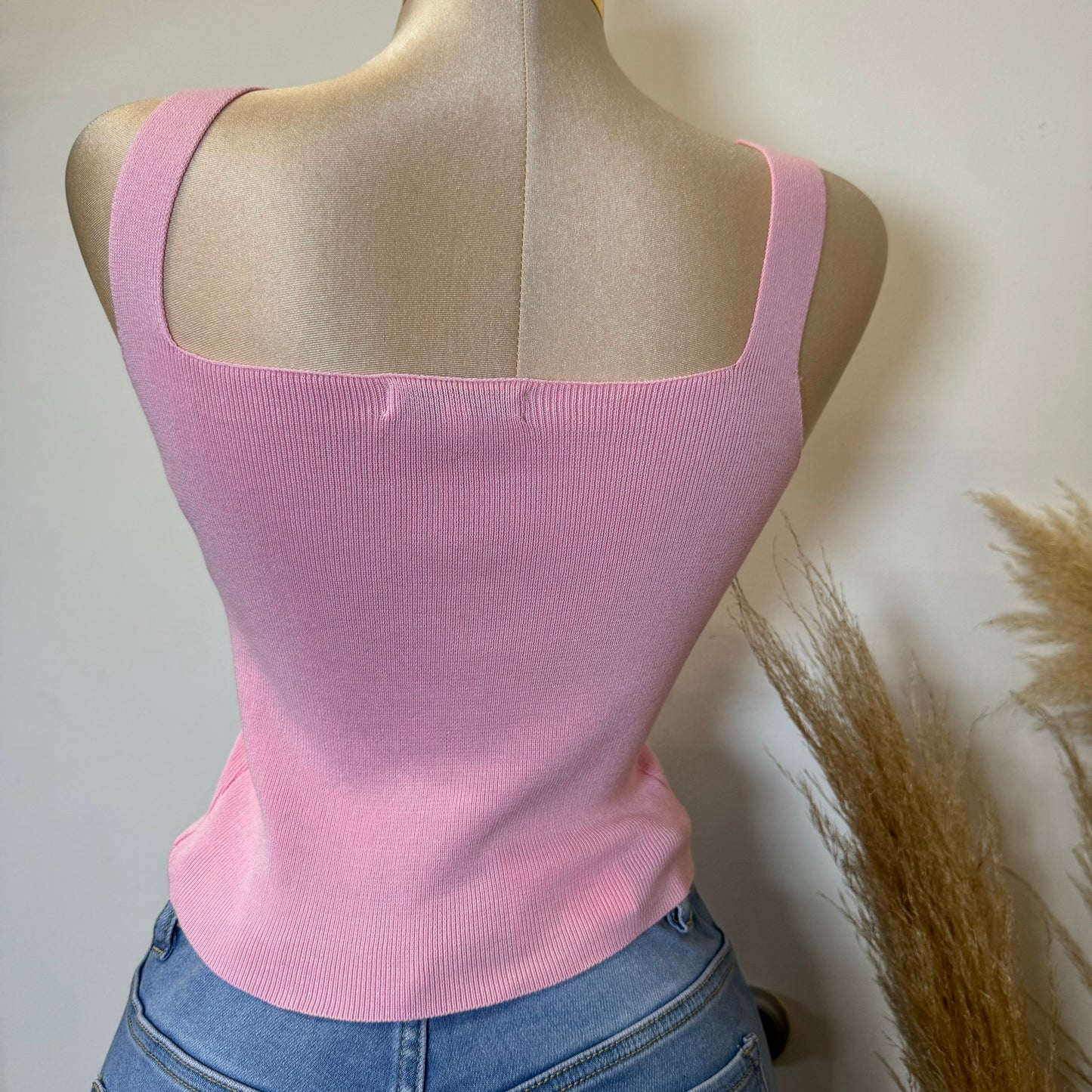 3D Flower Knit Tank Top-Baby Pink