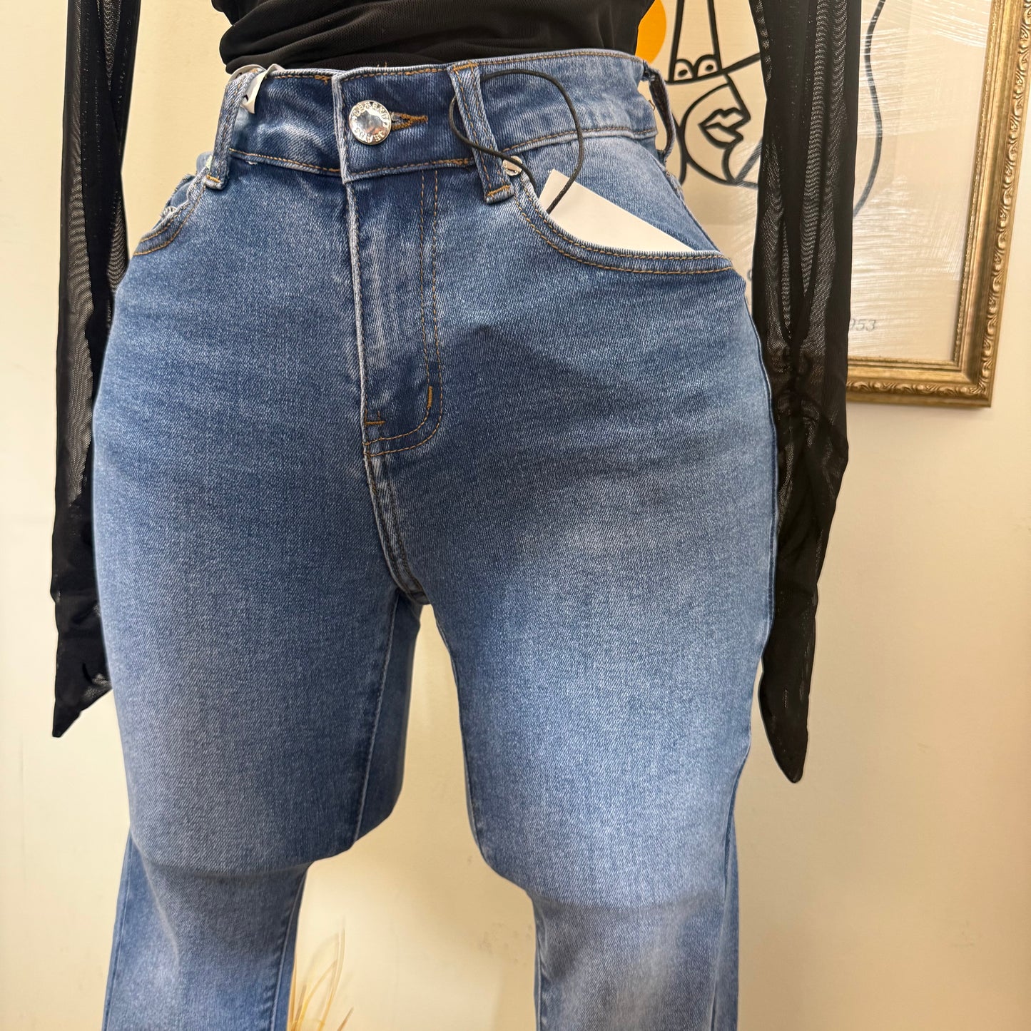 Flare Denim Stretchy Material Jeans- Blue