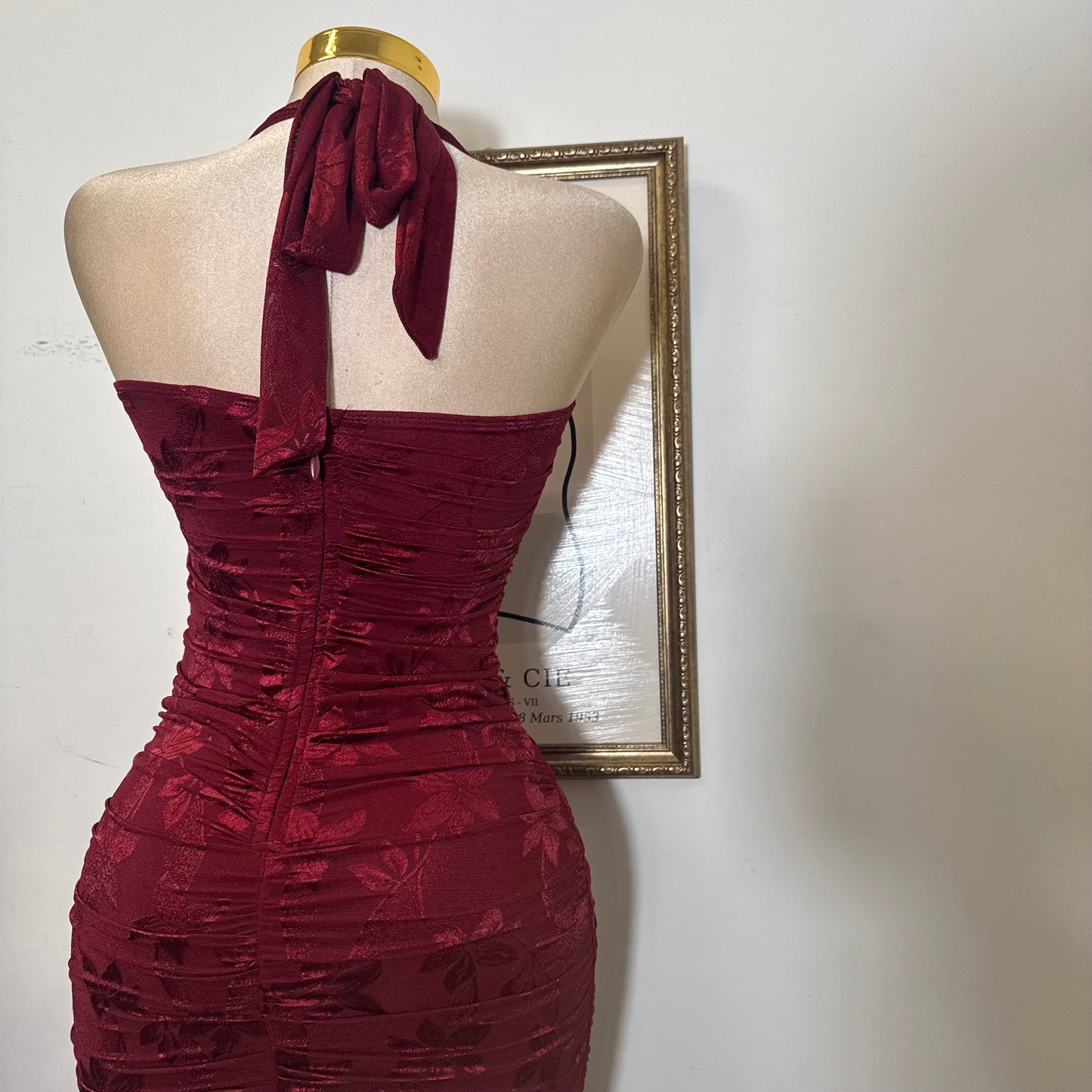 Trim accent Midi Dress-Wine