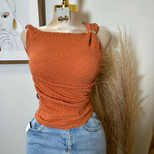 Metak Trim Textured Top-Orange