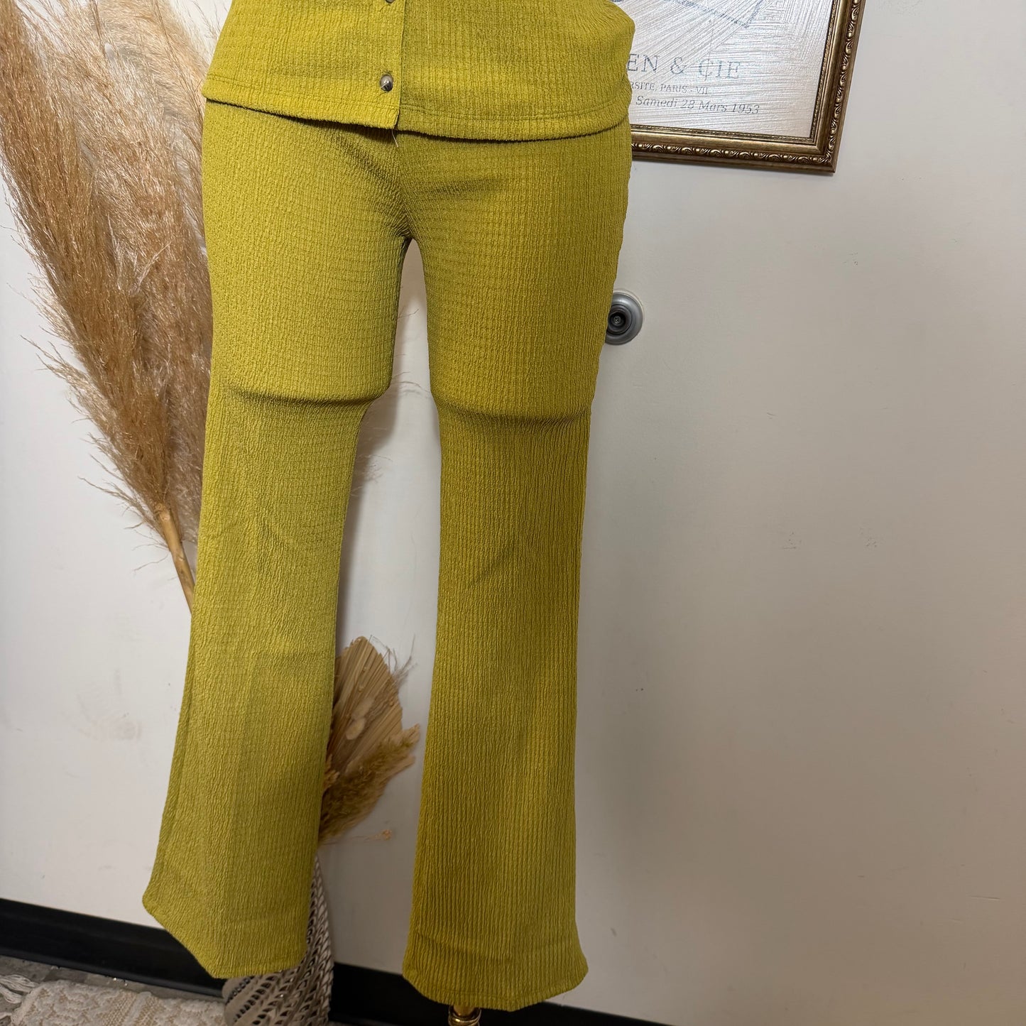 Square neck Vest & Flare Pant set-Green Olive