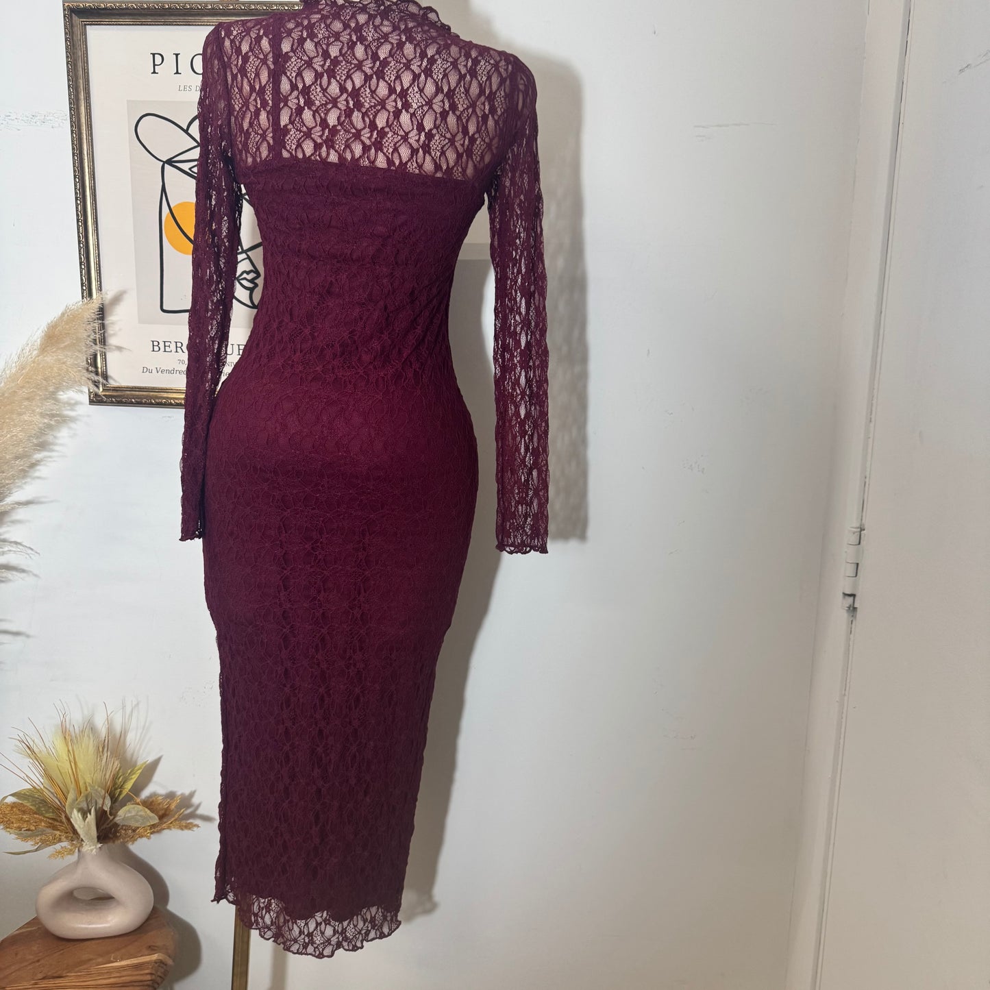 Rosie Lace Midi Dress-Burgundy