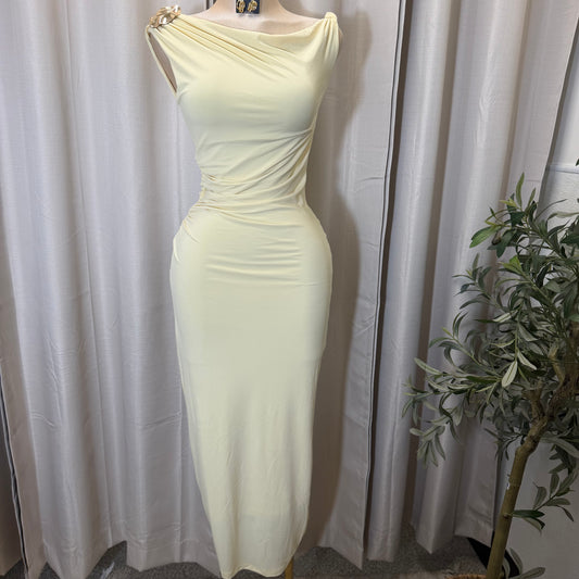 Asymmetric shoulder Gold Detail-Butter Cream