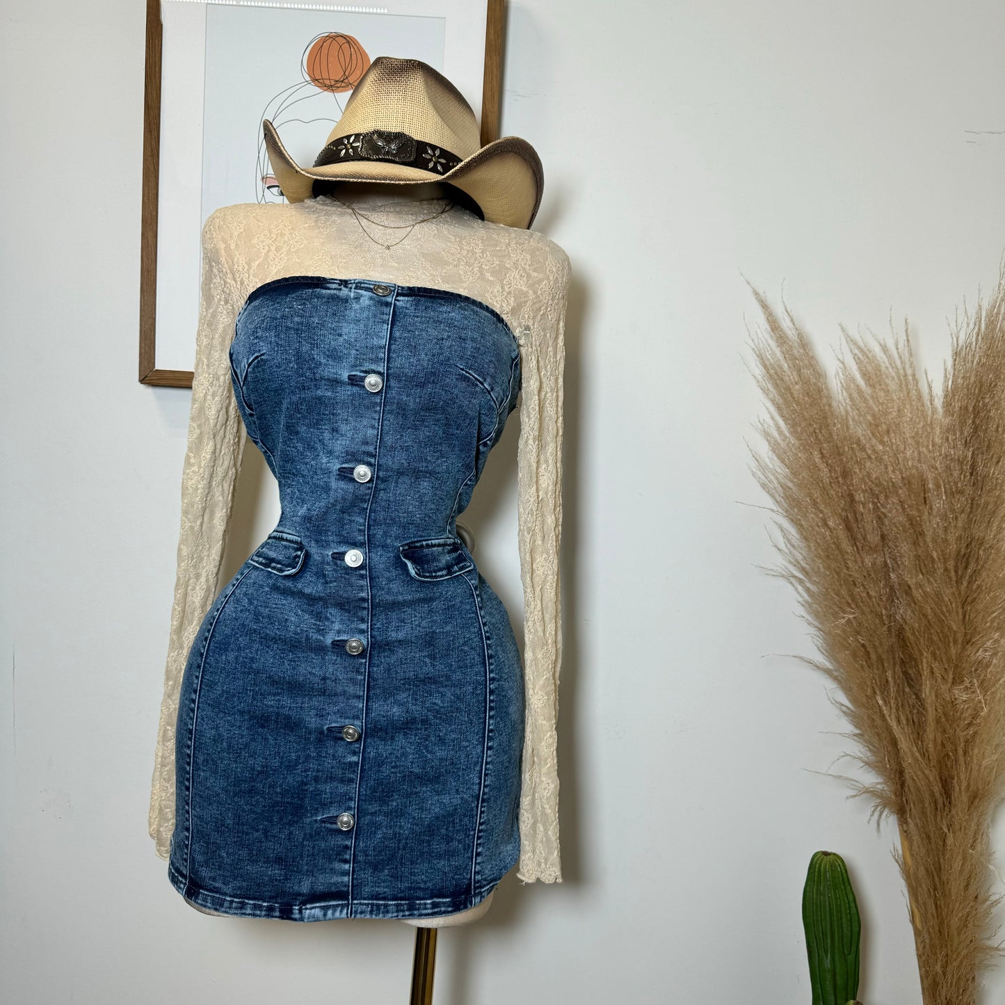 Denim Tube Mini Dress-Denim