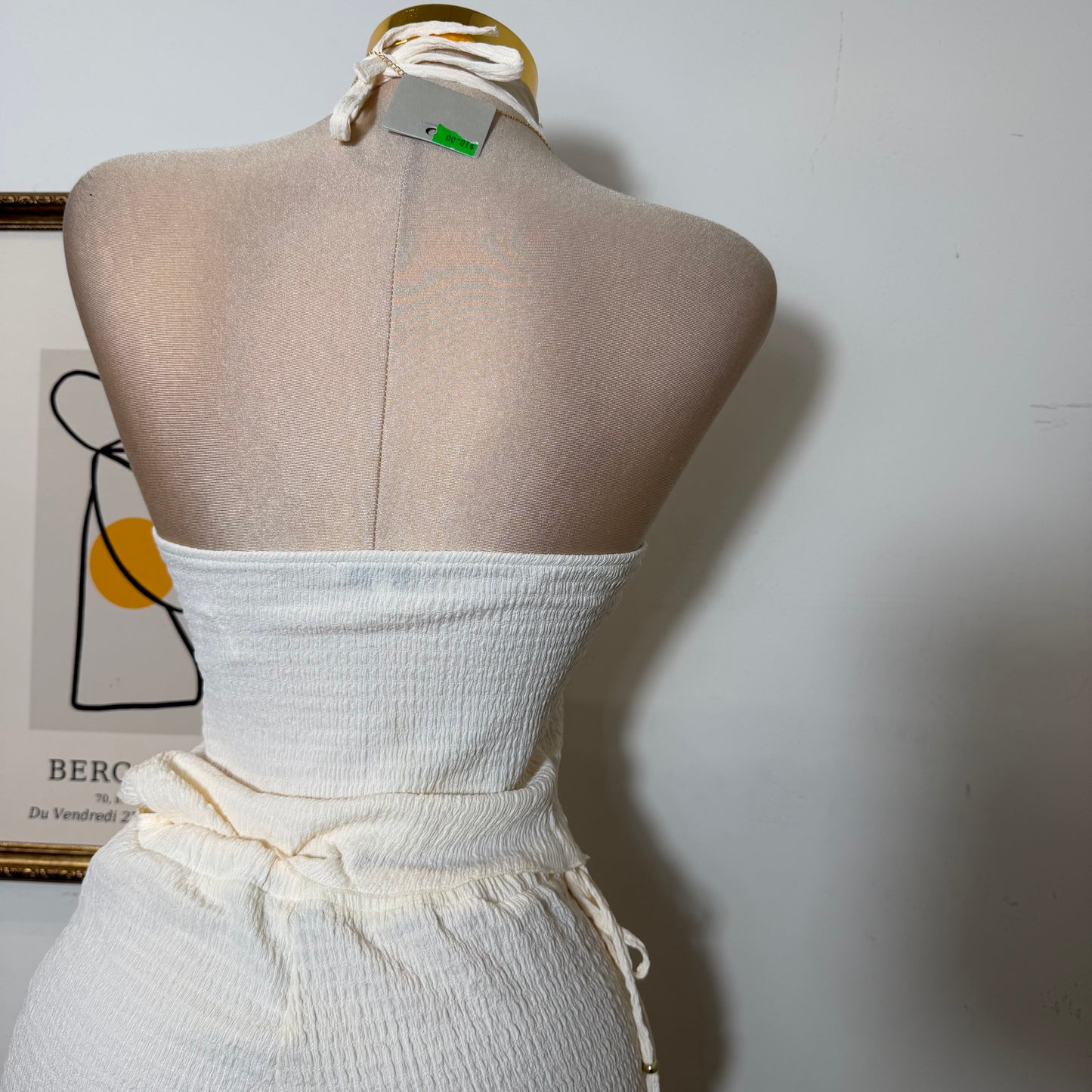 Asymmetrical hem Halter Top Wide leg Set-Ivory