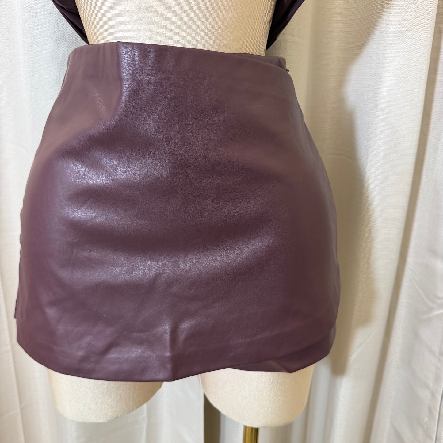 Faux Leather Skort-Burgundy