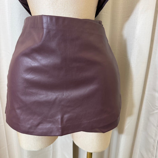 Faux Leather Skort-Burgundy