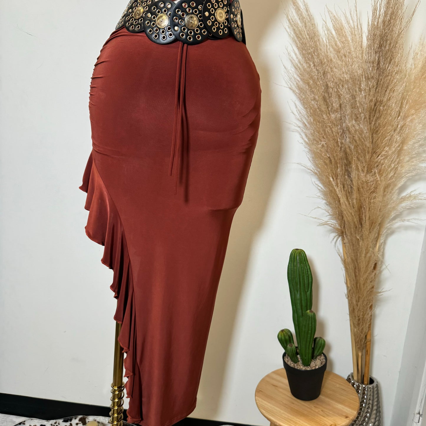 Liza Open Slit Dress-Rust