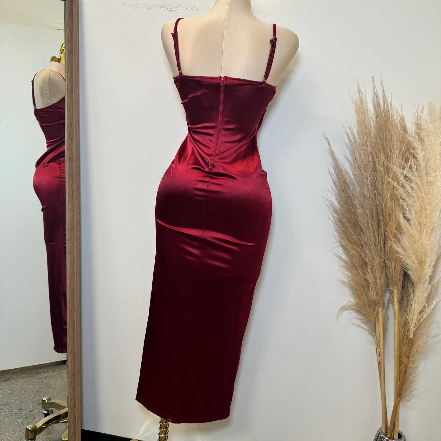 Holiday Satin Dress-Ruby