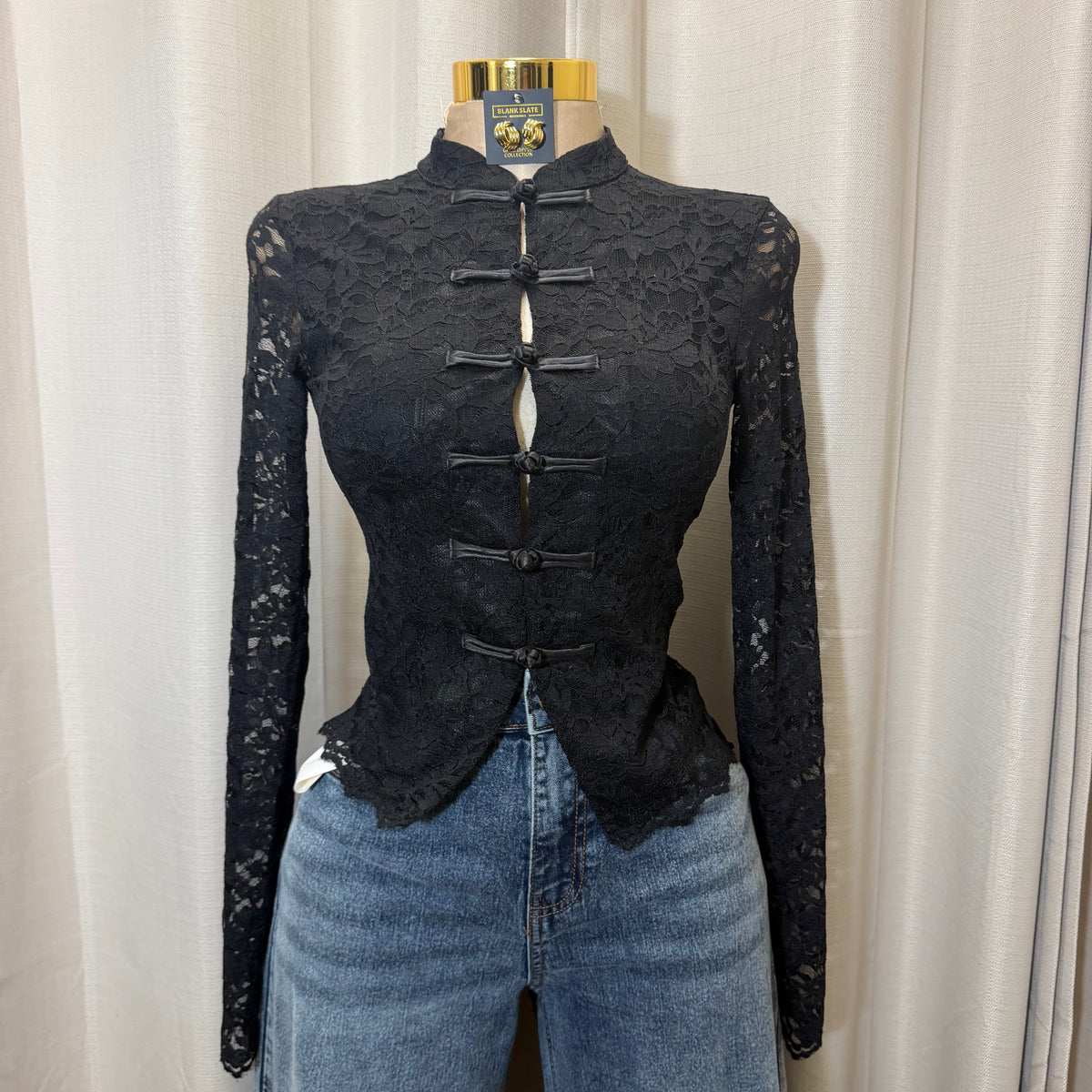 Long sleeve Rose Top-Black