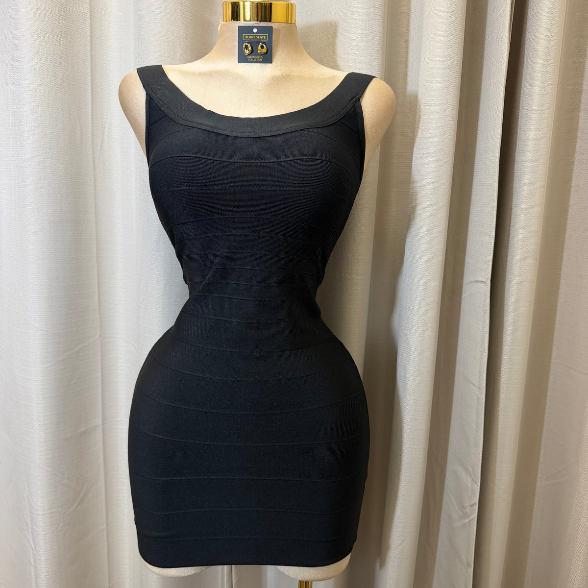 Bandage Foil Bodycon Mini Dress-Black