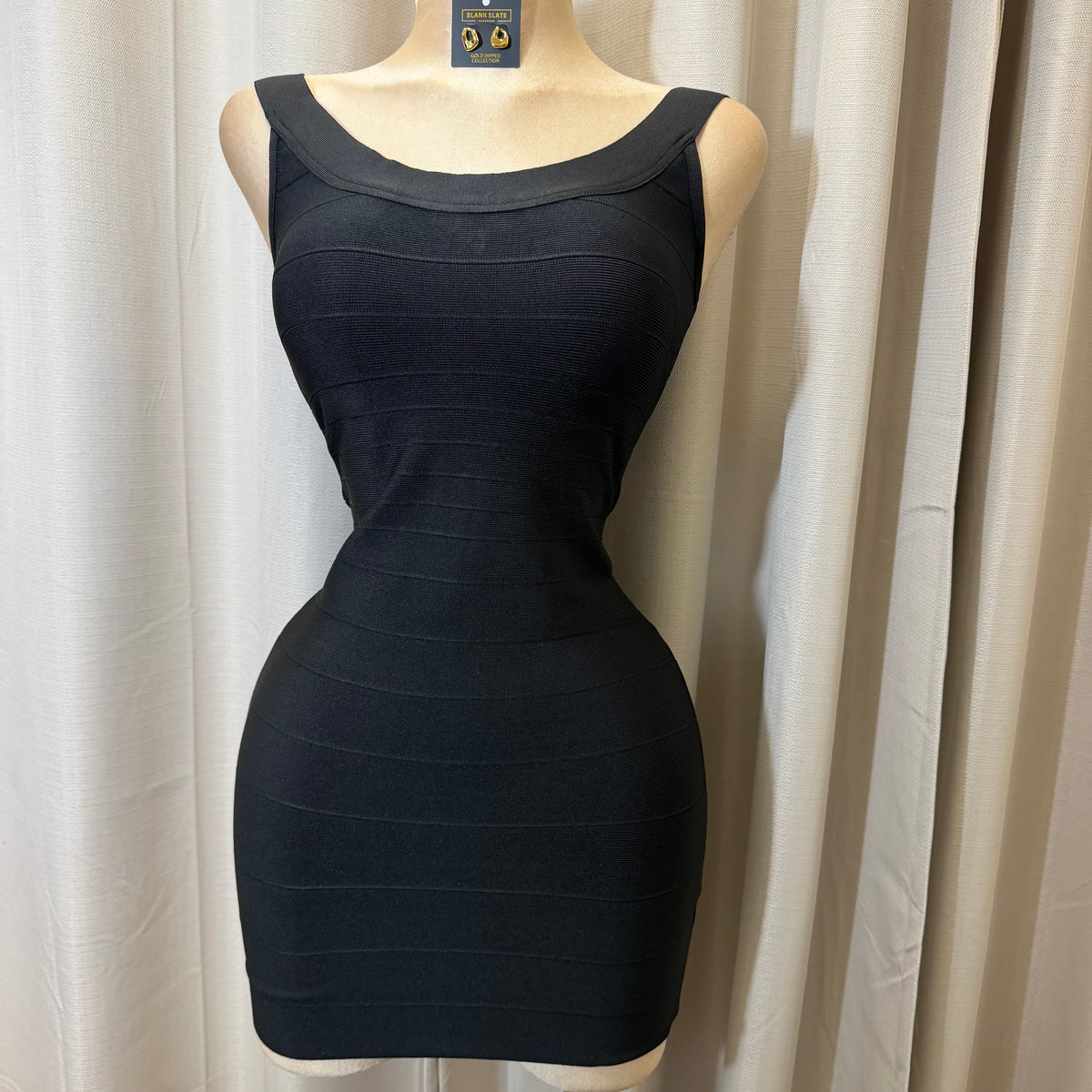 Bandage Foil Bodycon Mini Dress-Black