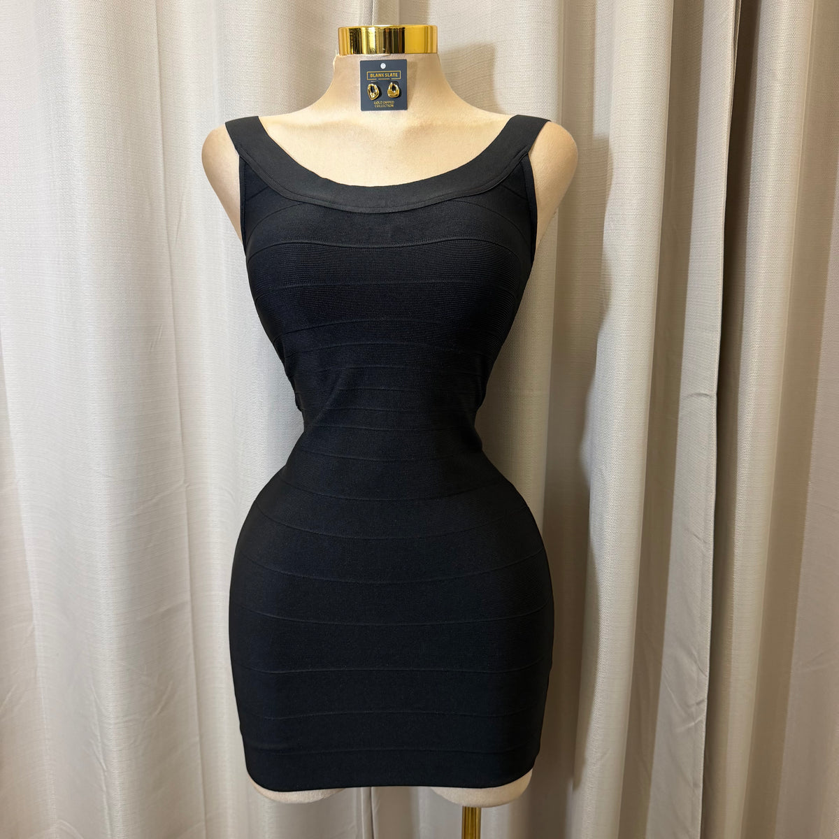 Bandage Foil Bodycon Mini Dress-Black