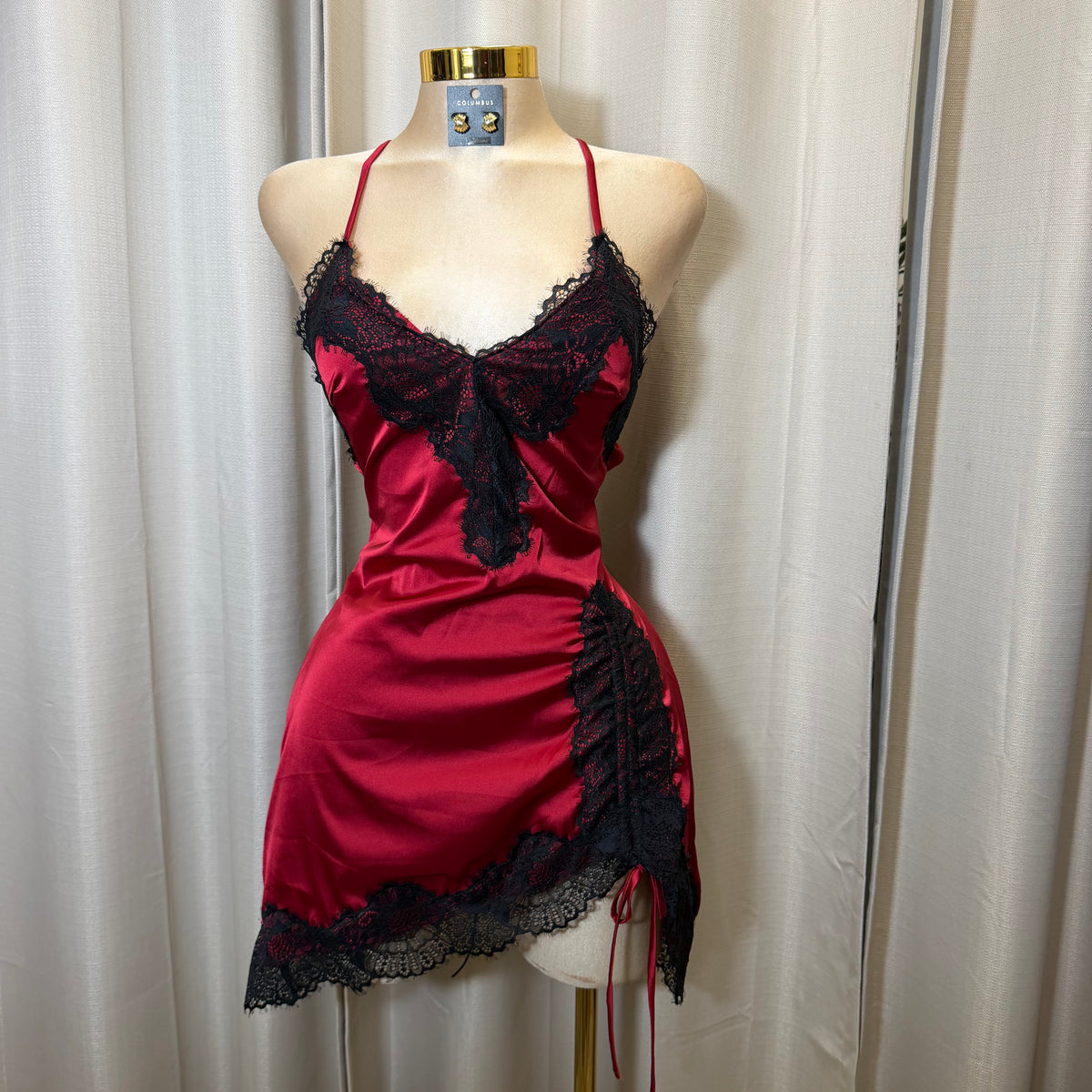 Satin Lace Open back Dress-Burgundy