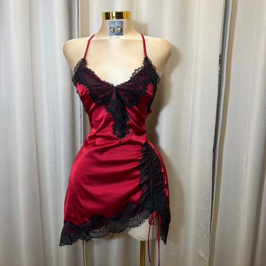 Satin Lace Open back Dress-Burgundy