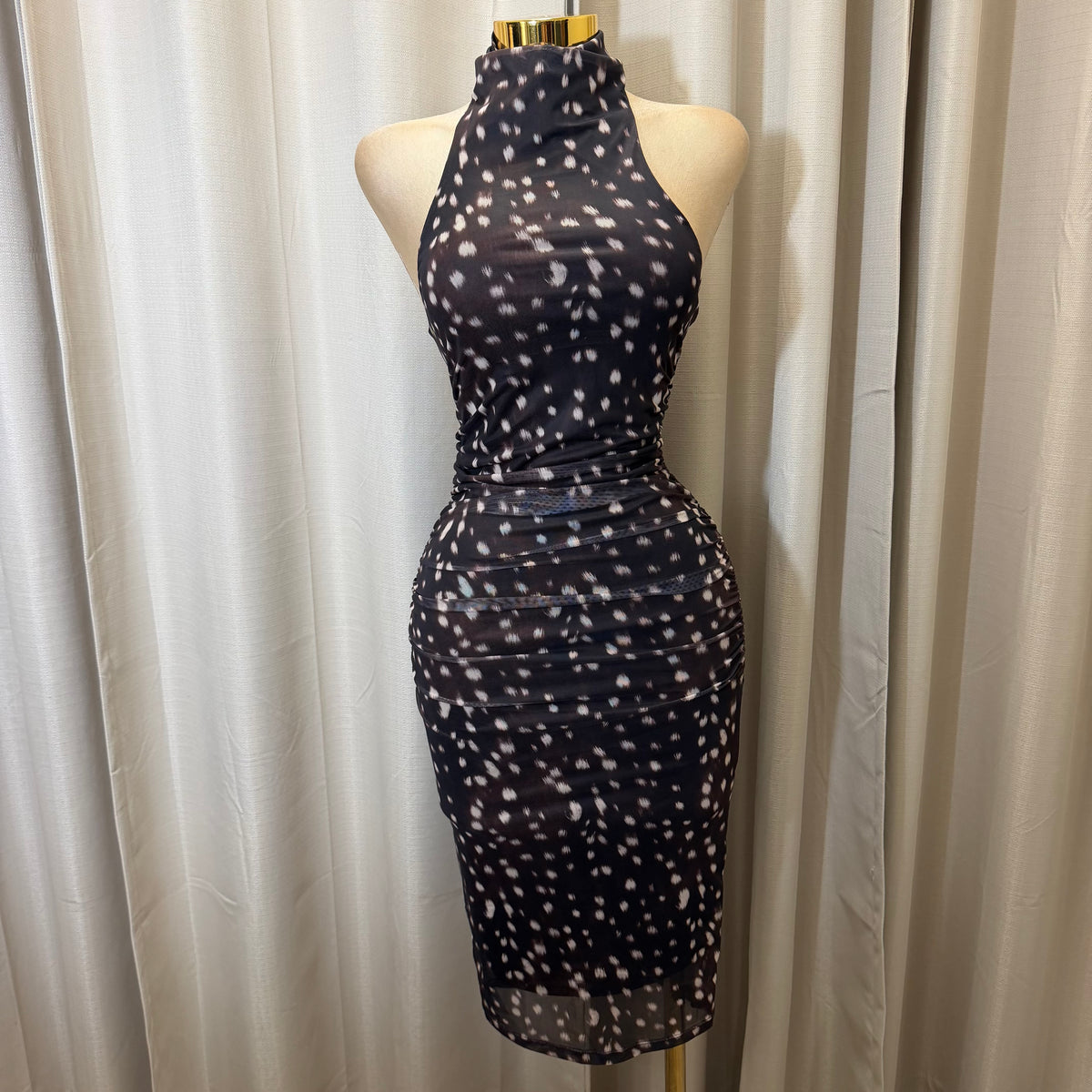 Halter Midi Polka Dot Dress-Choco