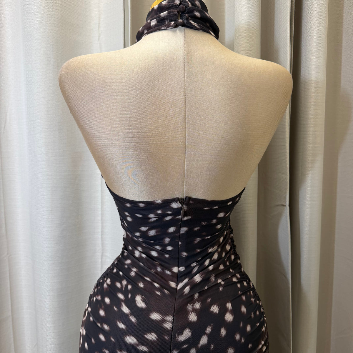 Halter Midi Polka Dot Dress-Choco