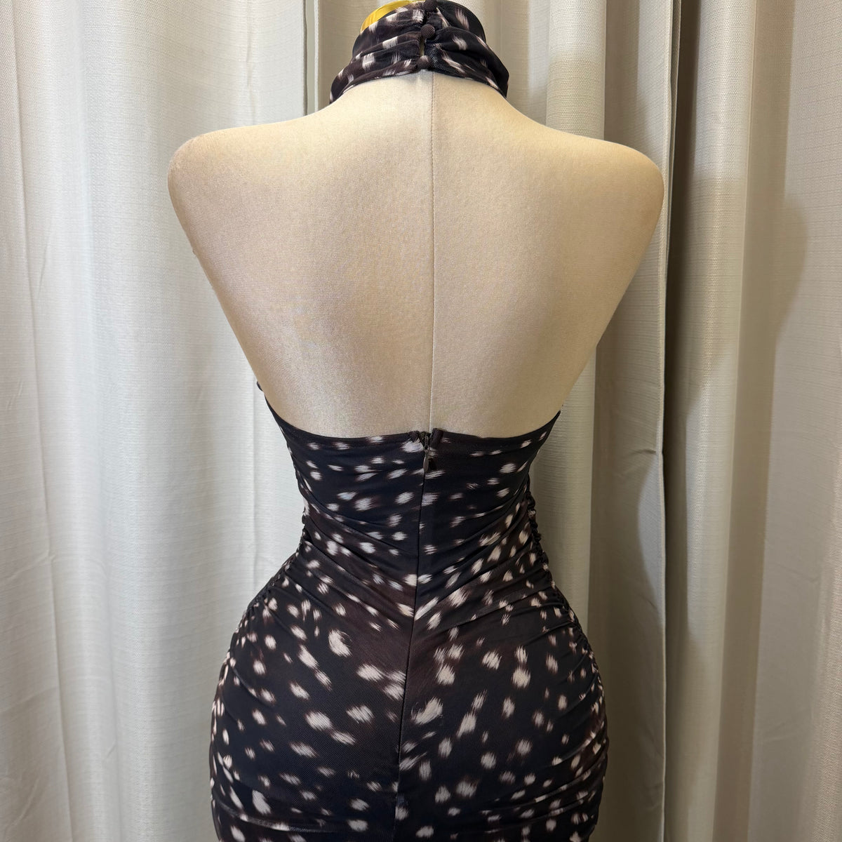 Halter Midi Polka Dot Dress-Choco