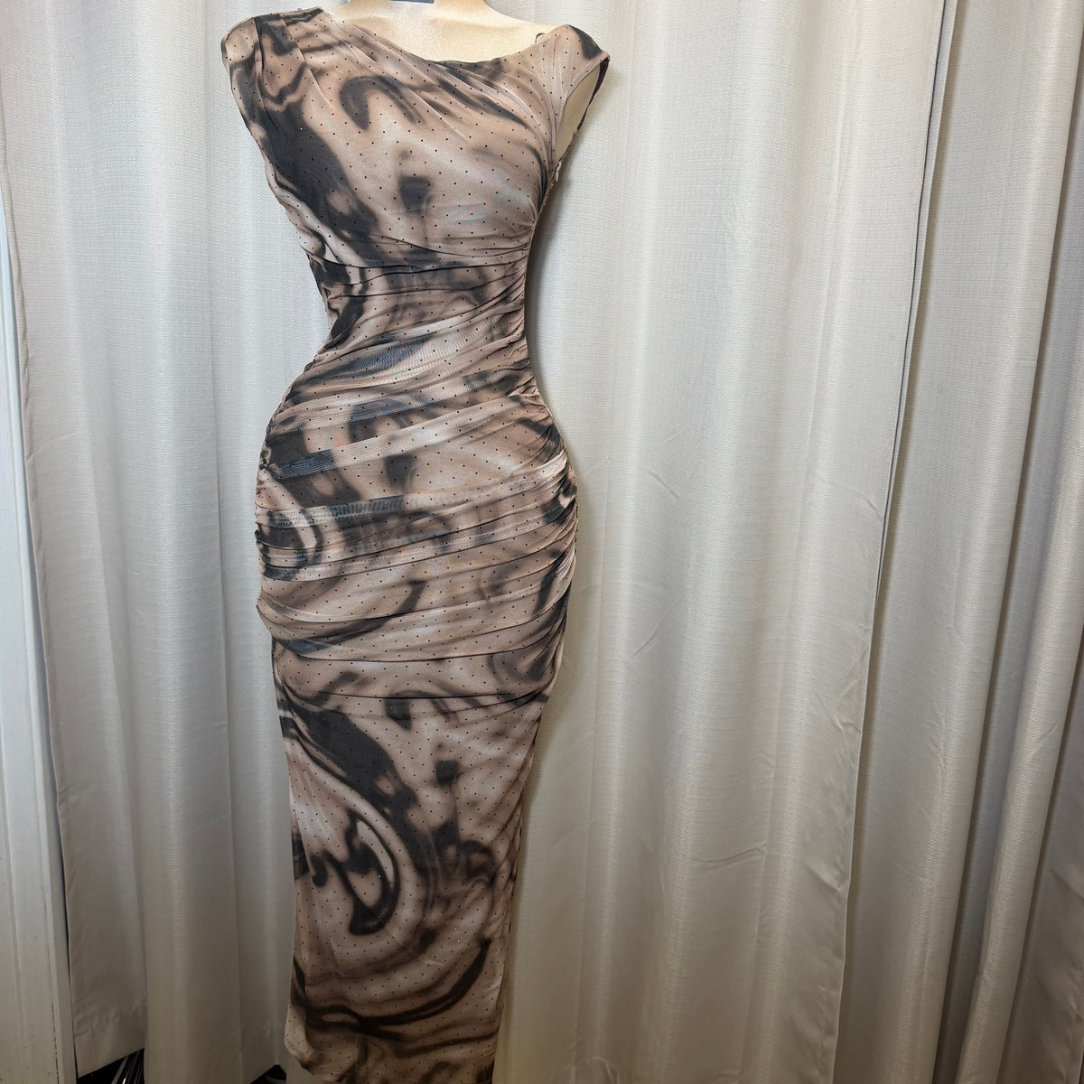 Luxi Rhinestone Dress-Brown/Black