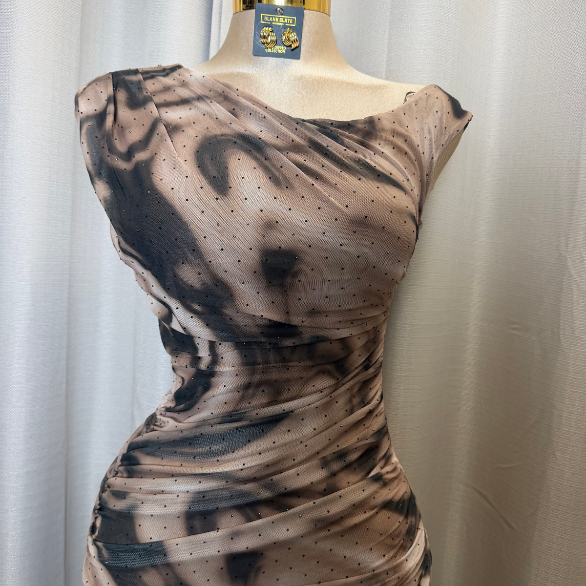 Luxi Rhinestone Dress-Brown/Black