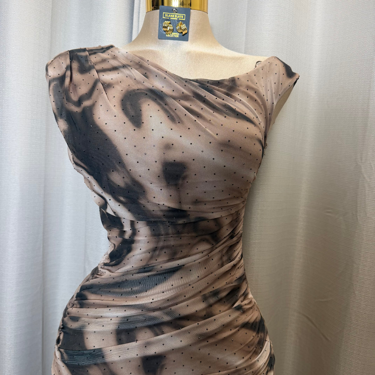 Luxi Rhinestone Dress-Brown/Black