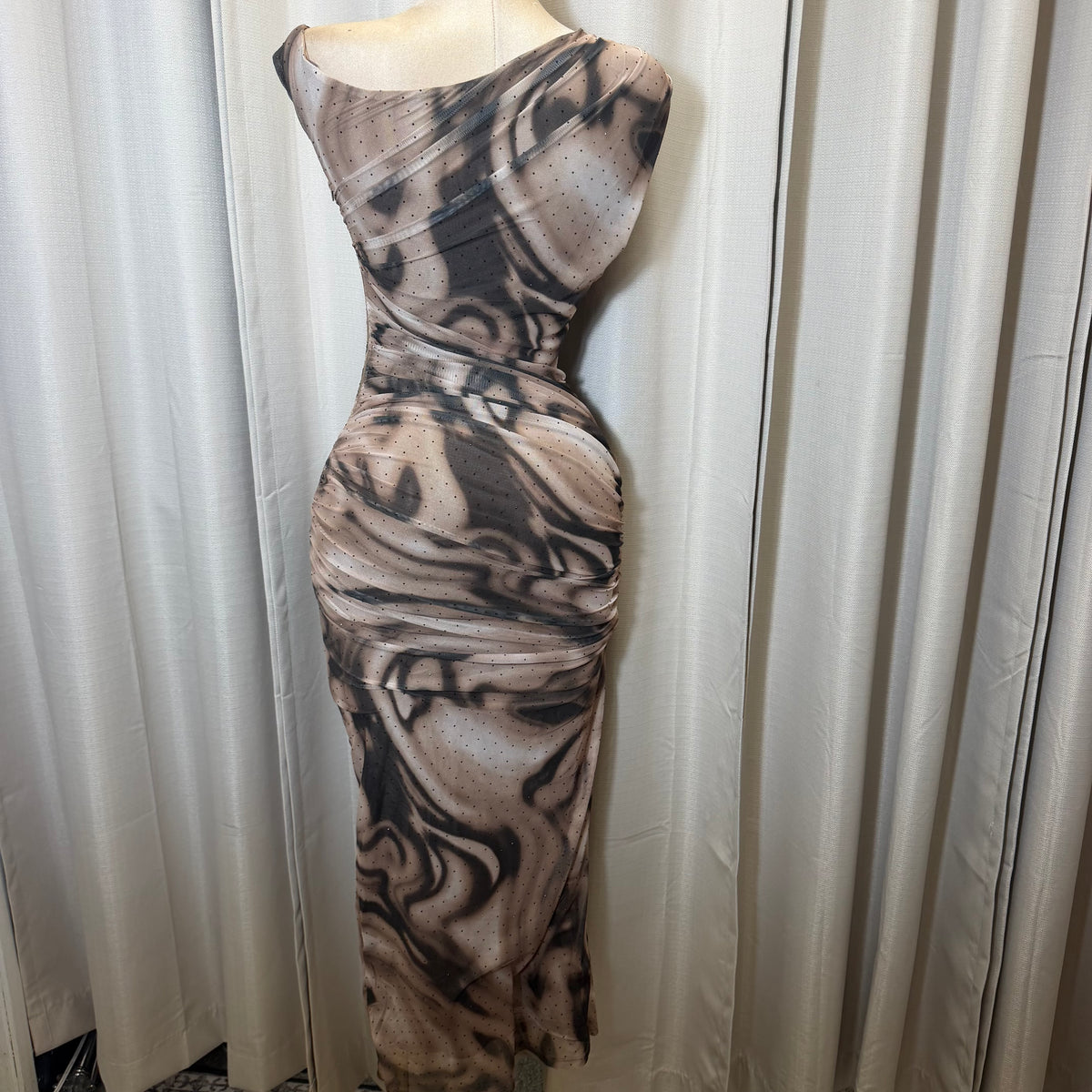 Luxi Rhinestone Dress-Brown/Black