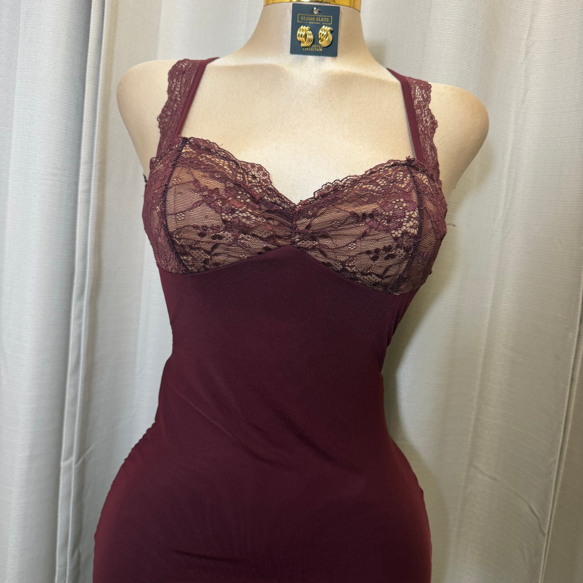 Solid Mesh Maxi Ruffle Dress-Burgundy/Plum