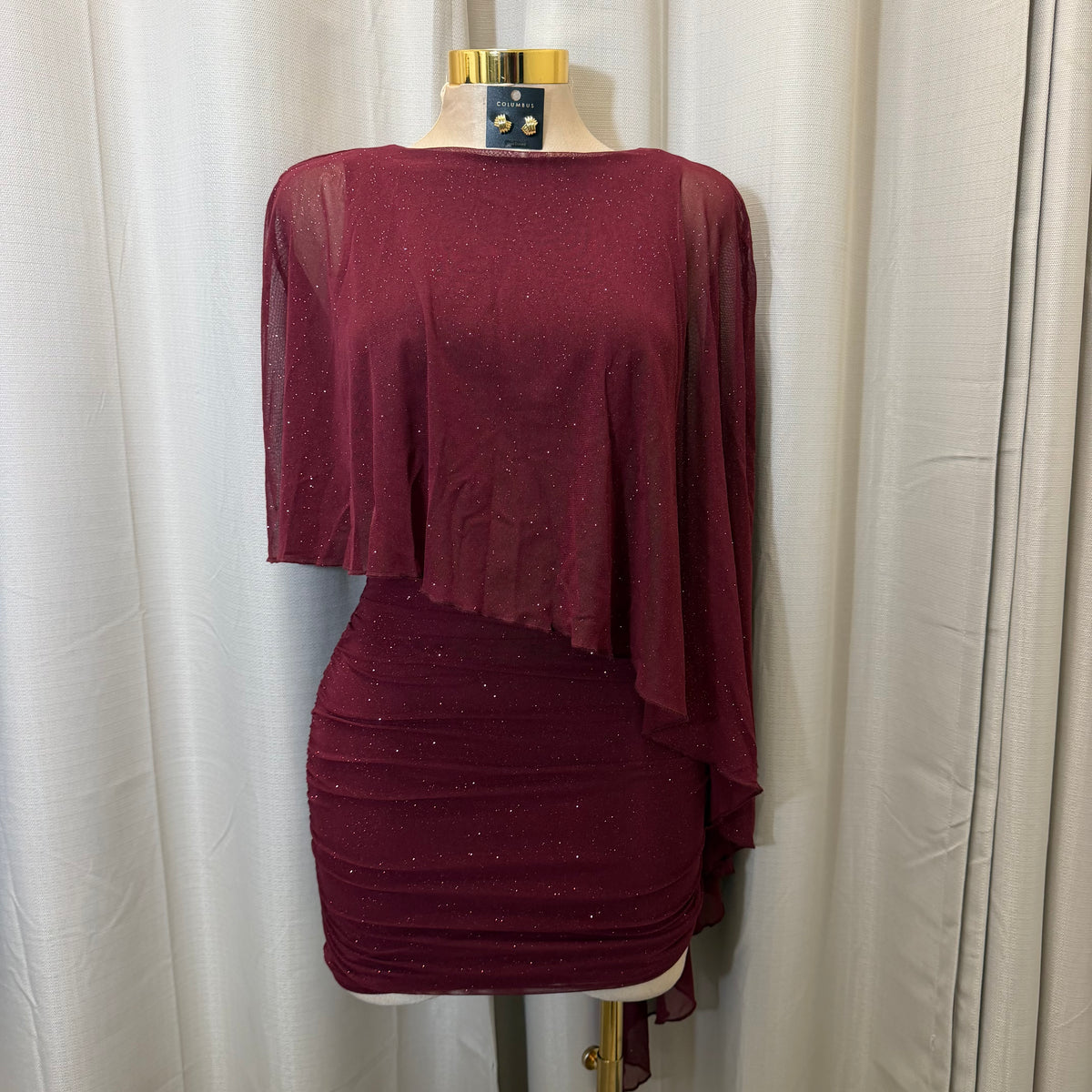 Glitter Mesh Dress-Burgundy