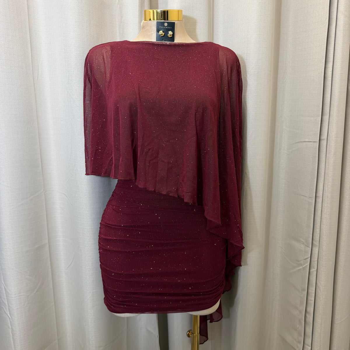 Glitter Mesh Dress-Burgundy