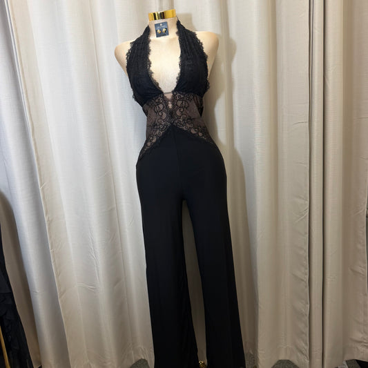 Halter Lace Jumpsuit-Black